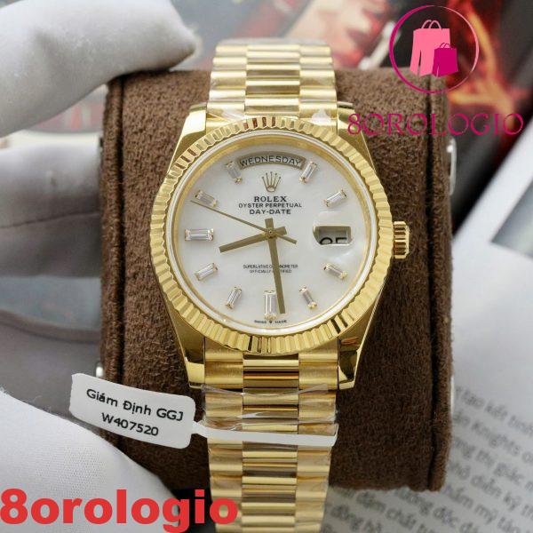 Rolex Day-Date 228238-0071 MOP Baguette Moissanite Indici Quadrante Rivestito in Oro Giallo 18K GMF V3 Migliore Replica 40mm Orologio - immagine 7