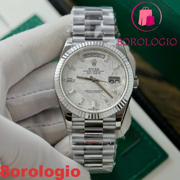 Rolex Day-Date 228239 Quadrante Meteorite Custom Moissanite Indici Ora GMF V3 Migliore Replica 40mm Orologio - immagine 4