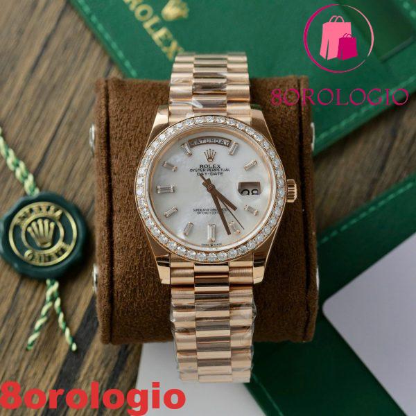 Rolex Day-Date 228345RBR-0026 Quadrante MOP Baguette Oro Rosa 18K Con Ghiera in Moissanite GMF V3 Miglior Replica 40mm Orologio - immagine 6