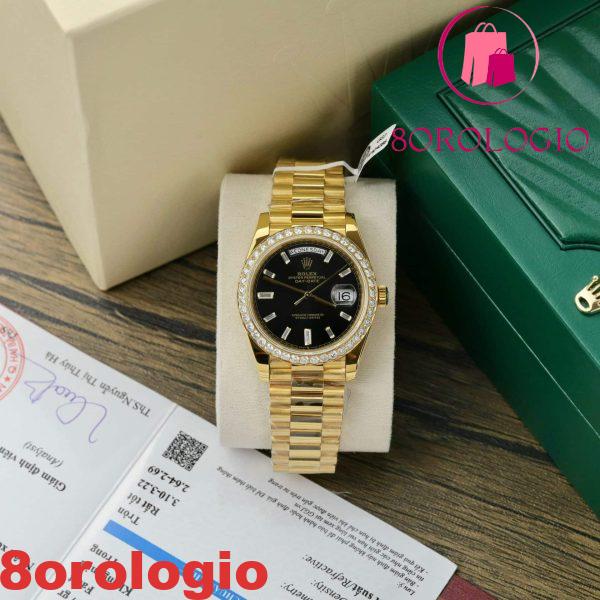 Replica Rolex Day-Date 228348RBR Oro Giallo 18K Quadrante Nero con Diamanti Ghiera in Moissanite GMF V3 Super Clone 40mm Orologio - immagine 6
