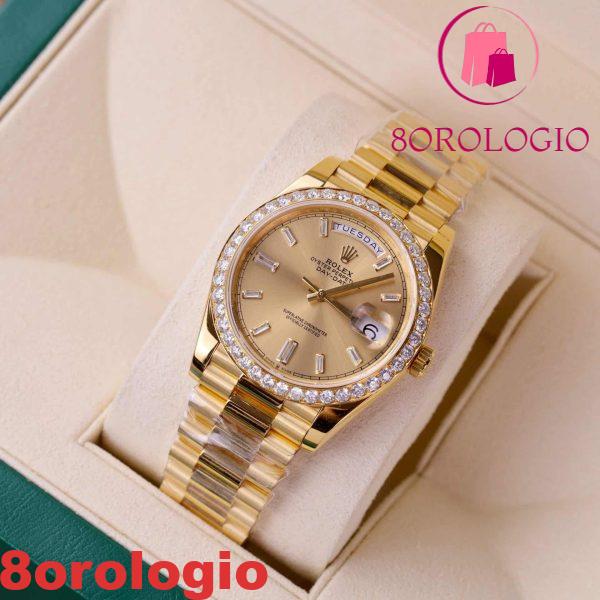 Rolex Day-Date 228348RBR 18K Yellow Gold Replica Quadrante Champagne Diamanti Baguette Lunetta Moissanite 173g GMF V3 40mm Orologio - immagine 5