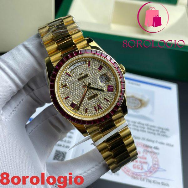 Rolex Day-Date 228398TRU 18K Oro Giallo Rivestito Quadrante Personalizzato in Moissanite Ghiera in Rubino Miglior Replica 40mm Orologio - immagine 4