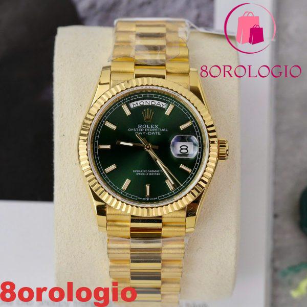 Replica Rolex Day-Date 36 mm Quadrante Verde Luminoso in Oro Giallo 18K  Orologio - immagine 6