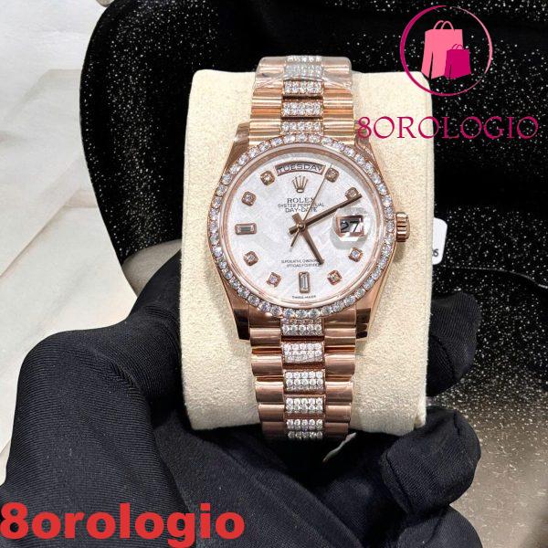 Rolex Day-Date 36 Quadrante in Meteorite Oro Rosa 18K Replica Migliore con Quadrante in Moissanite Personalizzato e Bracciale in Moissanite 36mm Orologio - immagine 9