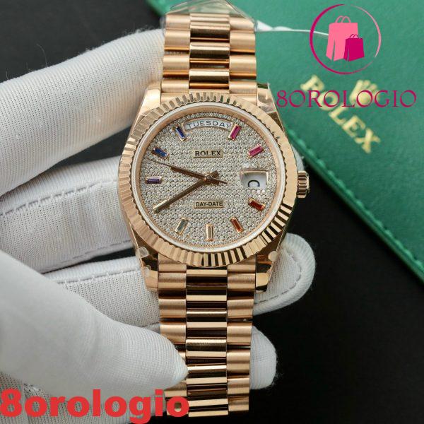 Rolex Day-Date 40 228235 Oro Rosa Custom Moissanite Quadrante Arcobaleno Miglior Replica Orologio - immagine 6