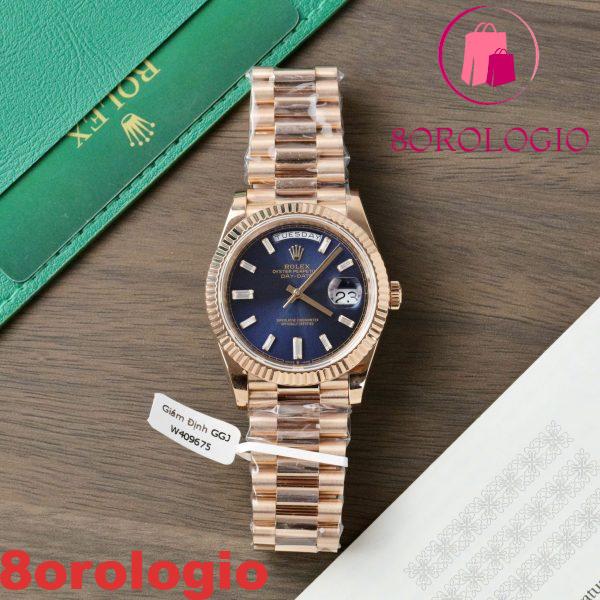 Rolex Day-Date 40 Quadrante Blu Baguette Oro Rosa 18K Wrapped Migliore Replica Q Factory 40mm Orologio - immagine 3