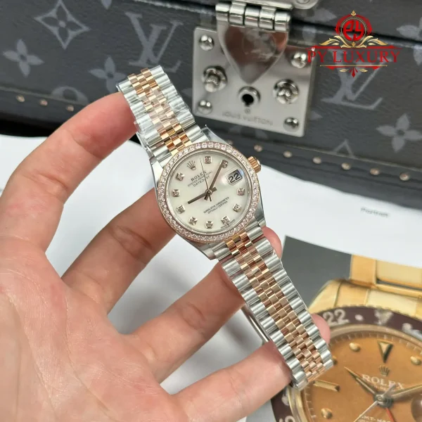 Rolex Datejust 278381RBR-0026 Bicolore Oro Rosa Quadrante Madreperla Diamanti Lunetta Diamanti Bracciale Jubilee Replica 1:1 THBF 31mm Orologio - immagine 6