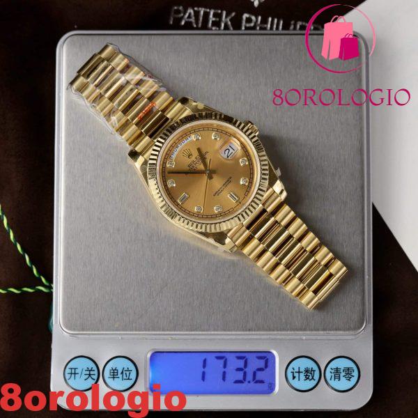 Replica Rolex Day-Date 40 Oro Giallo Quadrante Champagne con Diamanti V3 GMF 40mm Orologio - immagine 5