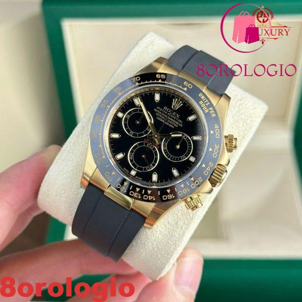 Rolex Cosmograph Daytona 116518LN Oro Giallo Quadrante Nero Cinturino Oysterflex Replica 1:1 Migliore Clean Factory 40mm Orologio - immagine 8