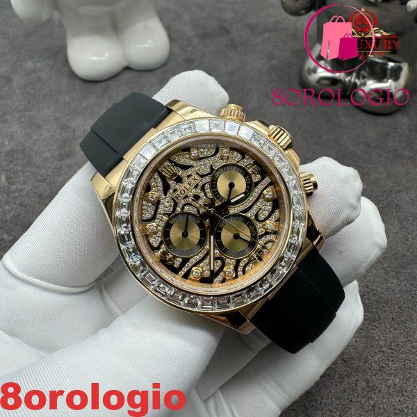 Rolex Cosmograph Daytona 116588TBR Eye Of The Tiger Replica Personalizzato Oro Massiccio 18K Cinturino Oysterflex 40mm Orologio - immagine 5