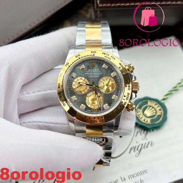 Rolex Daytona 116503 Due Toni Oro Giallo Quadrante Nero MOP Bracciale Oyster Replica 1:1 40mm Orologio - immagine 4