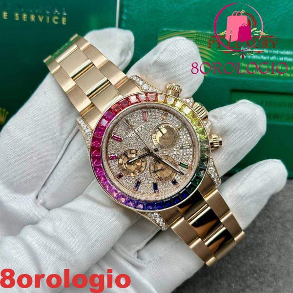 Rolex Daytona 116505 Diamanti Arcobaleno Quadrante Pavé Oro Rosa 18K Pietre Preziose Naturali 40 mm Replica Orologio - immagine 4