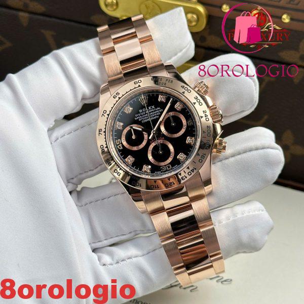 Rolex Daytona 116505-0015 Quadrante Nero con Diamanti Replica 1:1 Super Clone 40mm Bracciale Oyster Placcato in Oro Rosa 18K Orologio - immagine 6
