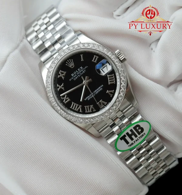 Replica migliore Rolex Datejust 278384RBR Quadrante Nero Romano Lunetta con Diamanti Bracciale Jubilee THB 31mm Orologio - immagine 4
