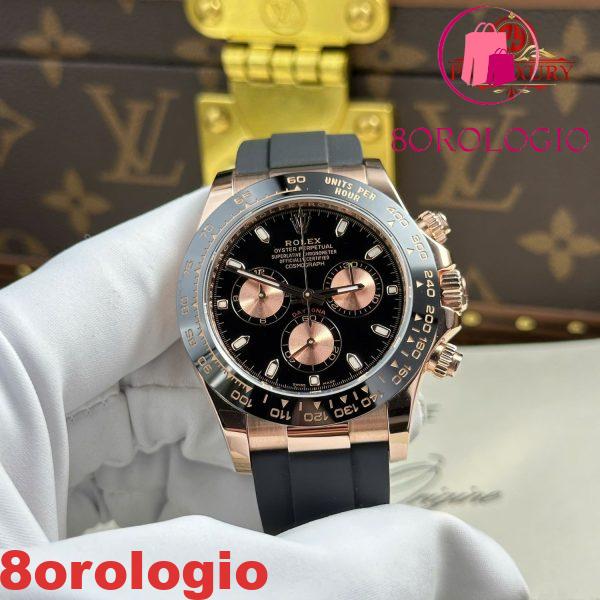 Rolex Daytona 116515LN Quadrante Nero Oro Rosa 18K Wrapped Oysterflex 1:1 Migliore Replica 40mm Orologio - immagine 8