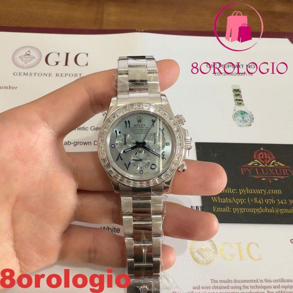 Rolex Daytona 116576TBR-0005 Platinum Quadrante Arabo Replica Diamanti a Baguette 40mm Orologio - immagine 10