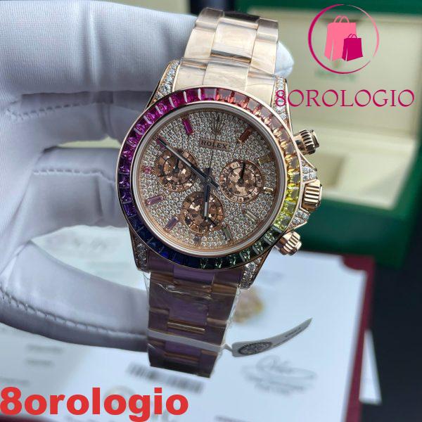 Rolex Daytona 116595RBOW Rainbow Quadrante Pave Diamanti Oro 18K Rivestito Moissanite Personalizzato Miglior Replica 40mm Orologio - immagine 3