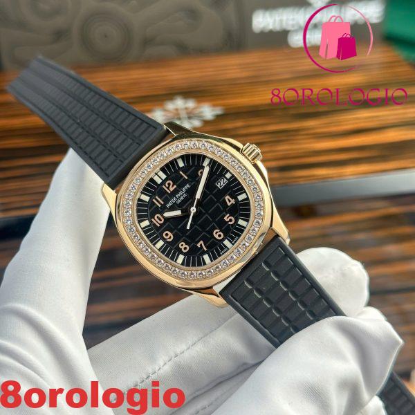 Patek Philippe Aquanaut 5068R Oro Rosa Quadrante Nero Ghiera Diamanti Quarzo Migliore Replica PPF 35.6mm Orologio - immagine 3