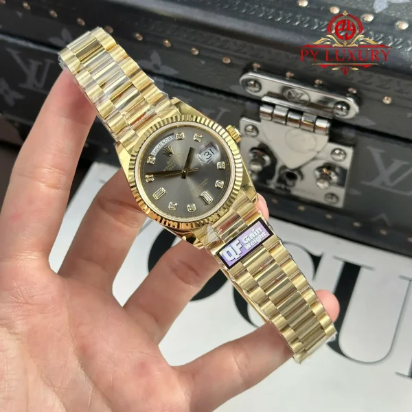 Rolex Day-Date 128238-0022 Oro Giallo Quadrante Grigio Scuro con Diamanti 158g Replica Migliore QF 36mm Orologio - immagine 6