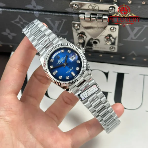 Rolex Day-Date 128239-0023 Quadrante Blu Ombré con Diamanti 158g Miglior Replica QF 36mm Orologio - immagine 8