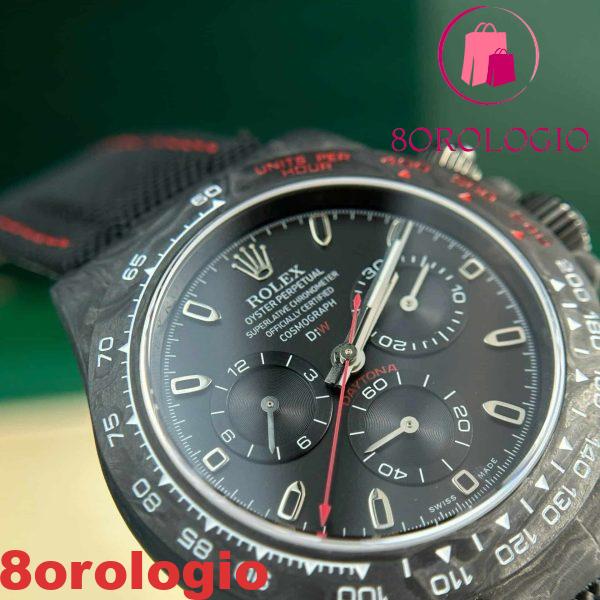 Replica Rolex Daytona DiW Carbon Quadrante Nero Cinturino con Cuciture Rosse Migliore Edizione Noob Factory 40mm Orologio - immagine 3