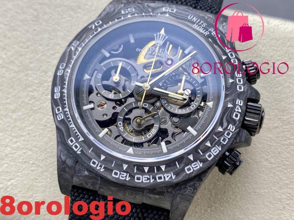 Rolex Daytona DiW Scheletro Quadrante Nero Cinturino in Fibra di Carbonio e Nylon Replica 1:1 Migliore 40mm Orologio - immagine 3