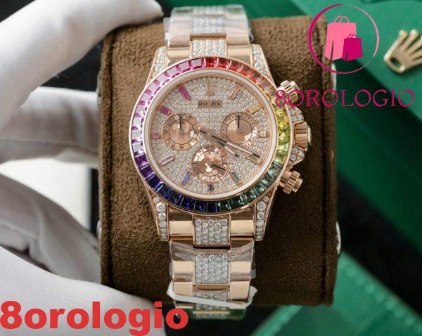 Rolex Daytona Rainbow 116595RBOW Full Diamond 18K Gold Placcato Custom Moissanite Miglior Replica 40mm Orologio - immagine 4