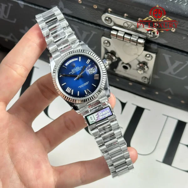 Rolex Day-Date 128239-0063 Quadrante Blu Ombré Romano 158g Migliore Replica QF 36mm Orologio - immagine 7