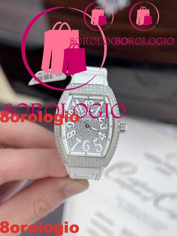 Franck Muller Vanguard V32 White Custom Full Moissanite Migliore Replica ABF 32mm Orologio - immagine 4