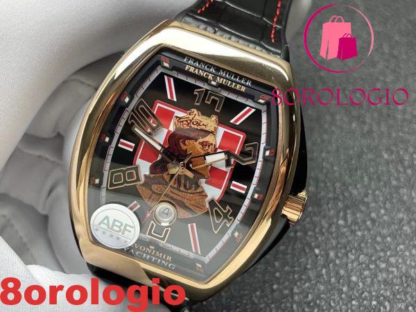 Replica Franck Muller Vanguard V45 Croatia ZVONIMIR Oro Rosa Quadrante Nero Cinturino in Pelle 1:1 Migliore Copia ABF 45mm Orologio - immagine 3