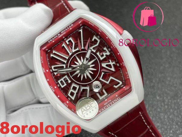 Franck Muller Vanguard V45 Ceramica Bianca Quadrante Borgogna Cinturino in Pelle Replica 1:1 Migliore ABF 45mm Orologio - immagine 3