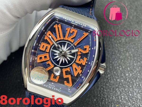 Franck Muller Vanguard Yachting V45 Quadrante Blu Numeri Arabi Arancioni Cinturino in Gomma 1:1 Migliore Replica ABF 45mm Orologio - immagine 4