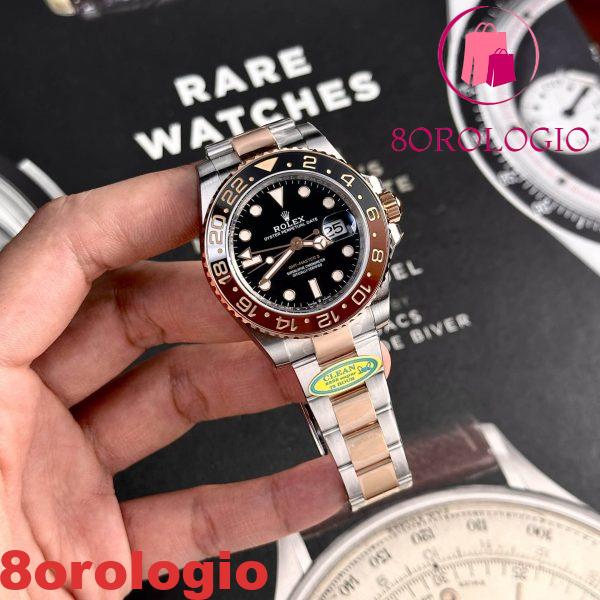 Rolex GMT-Master II Root Beer Two Tone Quadrante Nero Replica Super Clone Clean Factory 40mm Orologio - immagine 7