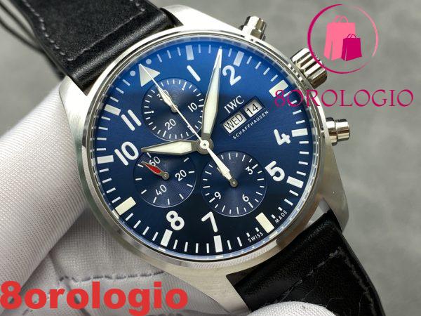 IWC Pilot Chronograph Petit Prince IW377717 Quadrante Blu Cinturino in Pelle Migliore Replica ZF 43mm Orologio - immagine 3