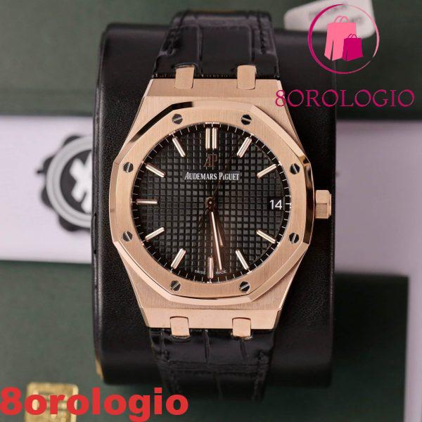 Audemars Piguet Royal Oak 15500OR replica in oro 18K con quadrante nero in pelle 41mm Orologio - immagine 5