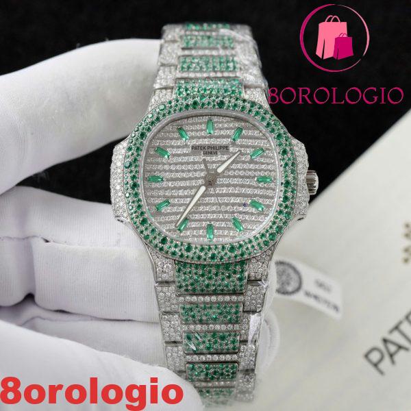 Patek Philippe Ladies Natilus 7118/1453G-001 Iced Out Moissanite Green Migliore Replica 35.2mm Orologio - immagine 3