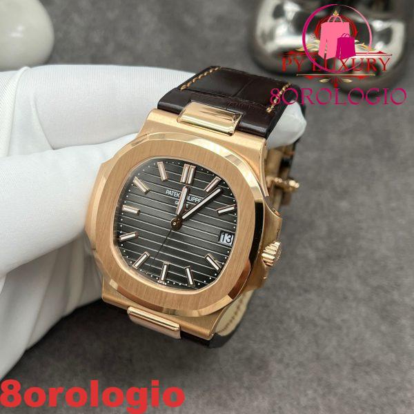 Patek Philippe Nautilus 5711R-001 Quadrante Grigio Replica 1:1 in Oro Rosa Puro 18K Cinturino in Pelle di Coccodrillo 40mm Orologio - immagine 3