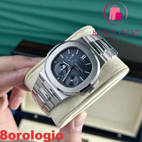 Patek Philippe Nautilus 5712/1A-001 Replica Quadrante Blu Modificato Fasi Lunari Lancette Incisioni Movimento Super Clone 40mm Orologio - immagine 3