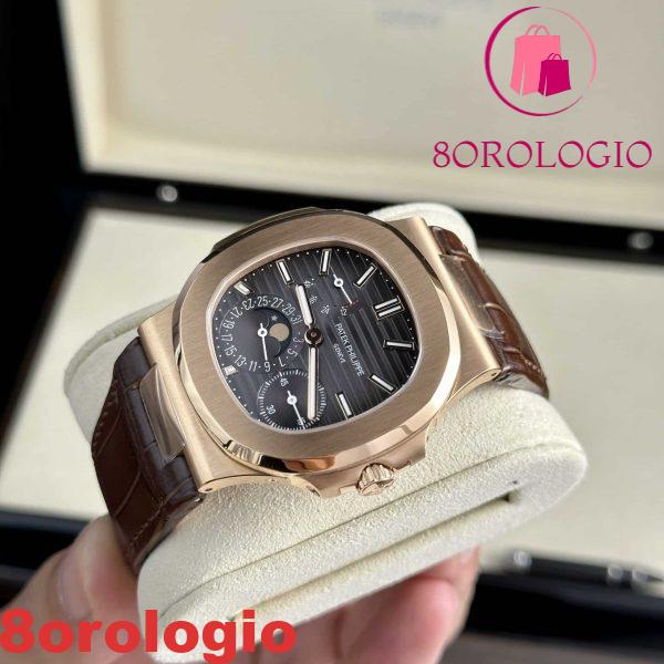 Patek Philippe Nautilus 5712R Oro Rosa Quadrante Grigio Pelle Miglior Replica PPF V2 40mm Orologio - immagine 5