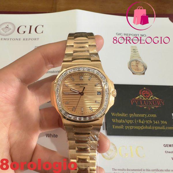 Patek Philippe Nautilus 5723/1R-001 Quadrante Oro Rosa 18K Oro Massiccio Replica Diamanti Baguette 40mm Orologio - immagine 3