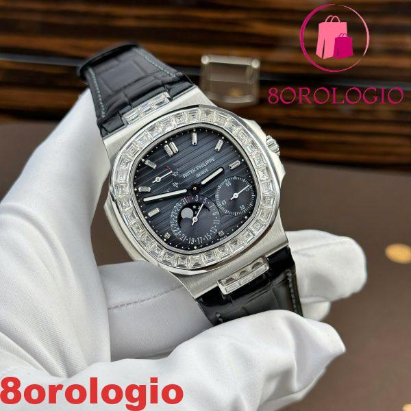 Patek Philippe Nautilus 5724G-001 Quadrante Blu Baguette Moissanite Funzioni Complete Replica Max Opzioni 40mm Orologio - immagine 12