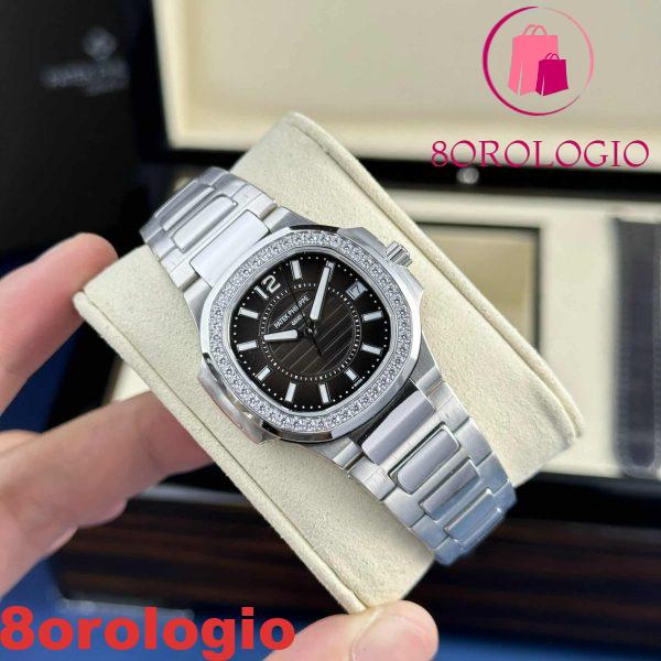 Patek Philippe Nautilus 7010 Quadrante Marrone Lunetta con Diamanti Donna Svizzero Quarzo Migliore Replica 32mm Orologio - immagine 4