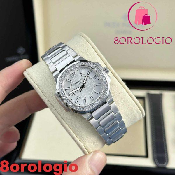 Patek Philippe Nautilus 7010/1G-001 Quadrante Argento Ghiera con Diamanti Orologio Donna al Quarzo Migliore Replica 32mm Orologio - immagine 3