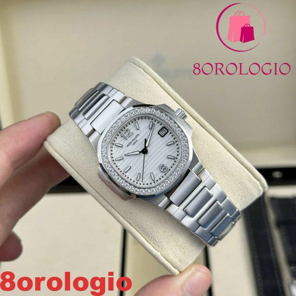 Patek Philippe Nautilus 7010/1G-011 Quadrante Bianco Ghiera con Diamanti Quartz Svizzero Migliore Replica 32mm Orologio - immagine 3