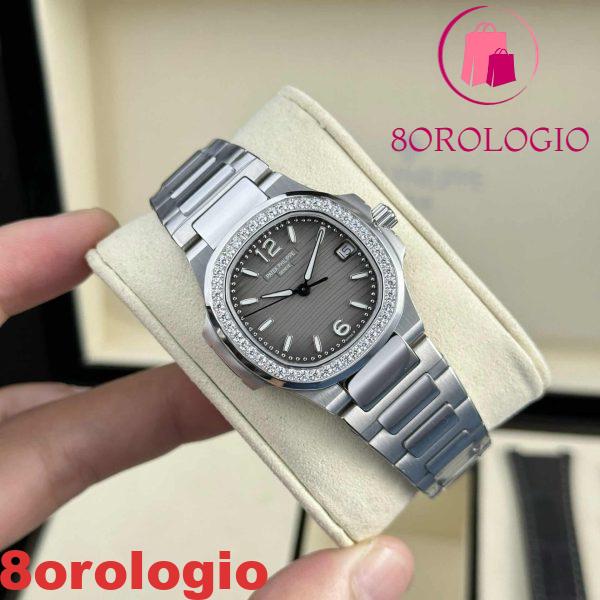 Patek Philippe Nautilus 7010/1G-012 Quadrante Grigio Fumo Ghiera con Diamanti Swiss Quartz Migliore Replica 32mm Orologio - immagine 3