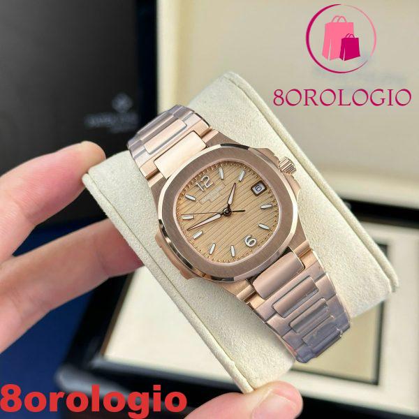 Orologio da donna Patek Philippe Nautilus 7010/1R Quadrante dorato Oro rosa Quarzo Replica migliore 32mm Orologio - immagine 3