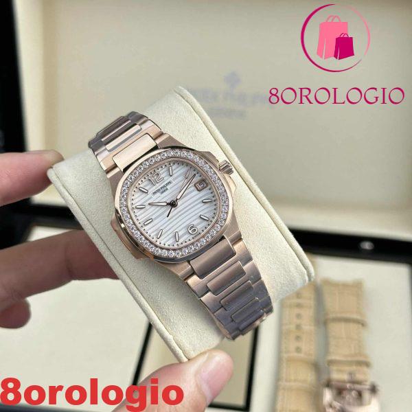 Patek Philippe Nautilus 7010/1R Oro Rosa Quadrante Bianco Ghiera con Diamanti Orologio da Donna Miglior Replica 32mm Orologio - immagine 3