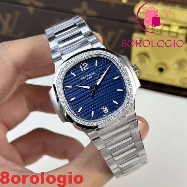 Patek Philippe Nautilus 7118/1200A-001 Quadrante Blu Ghiera di Diamanti Miglior Replica 35.2mm Orologio - immagine 3