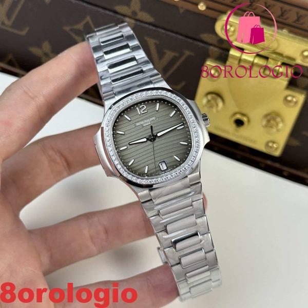 Patek Philippe Nautilus 7118/1200A-011 Replica Quadrante Grigio Lunetta con Diamanti Super Clone 35.2mm Orologio - immagine 3