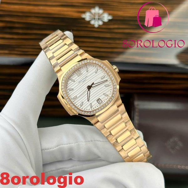 Patek Philippe Nautilus 7118/1200R-001 Oro Rosa Quadrante Bianco Ghiera con Diamanti Miglior Replica 3KF 35.2mm Orologio - immagine 3